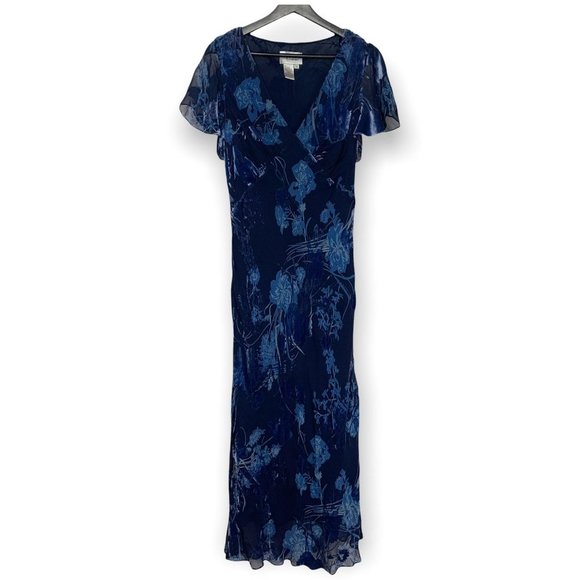 Vintage Dresses & Skirts - Vintage 90s Papell Boutique Chiffon Silk Velvet Floral Slip Maxi Dress Large